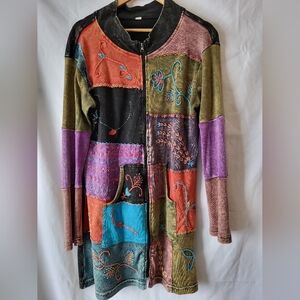 Embroidered Patchwork Zip-Front Jacket — Multicolor
